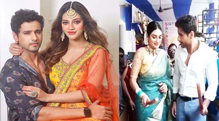 স্বামী সঙ্গে পূজার মণ্ডপে নুসরাত