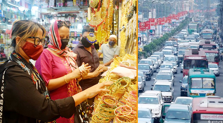 সড়কে যানজট দোকানে ভিড়