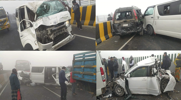 ঢাকা-মাওয়া এক্সপ্রেসওয়েতে দূর্ঘটনায় ক্ষতিগ্রস্ত ৭গাড়ি, আহত ৫