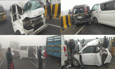 ঢাকা-মাওয়া এক্সপ্রেসওয়েতে দূর্ঘটনায় ক্ষতিগ্রস্ত ৭গাড়ি, আহত ৫