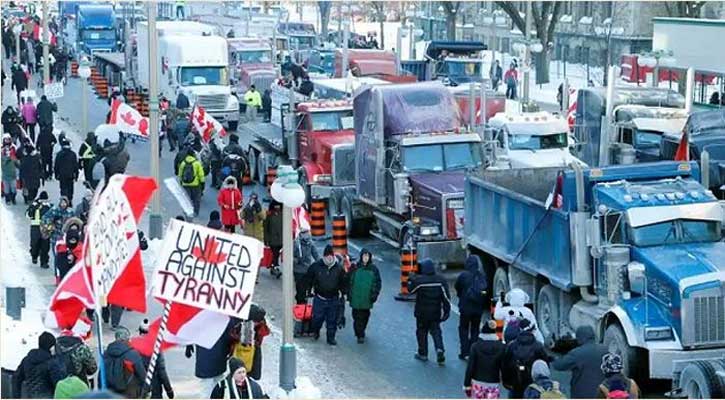 জরুরি অবস্থায়ও কানাডায় বিক্ষোভ