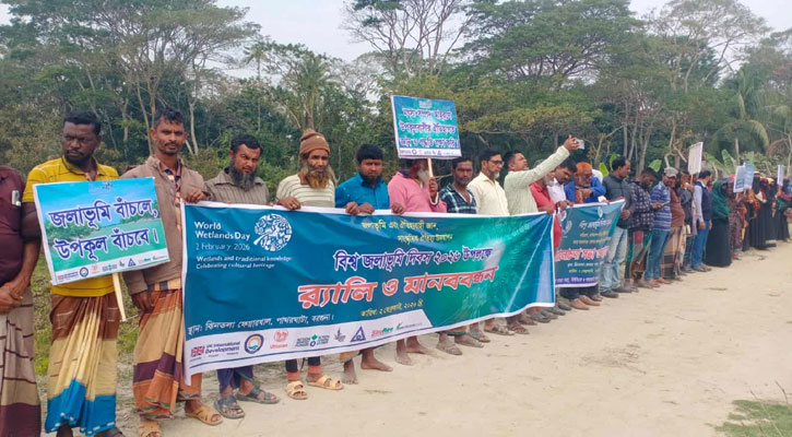 পাথরঘাটায় জলাভূমি রক্ষায় মানববন্ধন