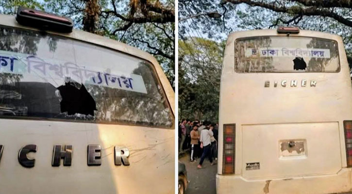 সায়েন্সল্যাবে সাত কলেজের আন্দোলনে ঢাবির বাস ভাঙচুর, আহত ৭