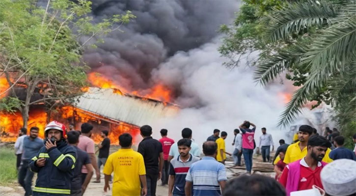 গাজীপুরে পোশাক কারখানার গোডাউনে আগুন, নিয়ন্ত্রণে ৯ ইউনিট