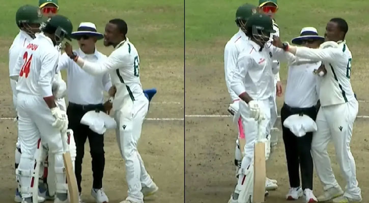 বাংলাদেশি ব্যাটারের হেলমেট নিয়ে টানাটানি প্রোটিয়া বোলারের