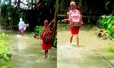 নারিকেলবাড়িয়ার কাদা-পানিতে তলিয়ে পথ, দুর্ভোগে স্থানীয়রা