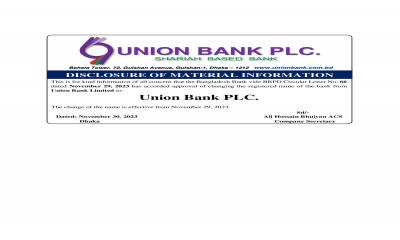 DISCLOSURE OF MATERIAL INFORMATION  UNION BANK PLC