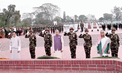 স্মৃতিসৌধে রাষ্ট্রপতি, প্রধানমন্ত্রী ও ভুটানের রাজার শ্রদ্ধা