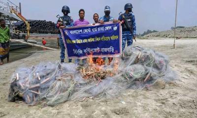  রাজবাড়ীতে ১ লাখ মিটার কারেন্ট জাল জব্দ, পুড়িয়ে ধ্বংস