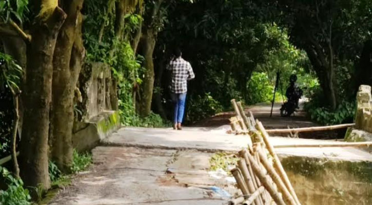 সোনারগাঁয়ে কালভার্ট ও সড়ক ভেঙে বড় গর্ত, ঝুঁকি নিয়ে ৩০ গ্রামের মানুষের চলাচল 