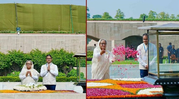 মহাত্মা গান্ধীর সমাধিতে শেখ হাসিনার শ্রদ্ধা