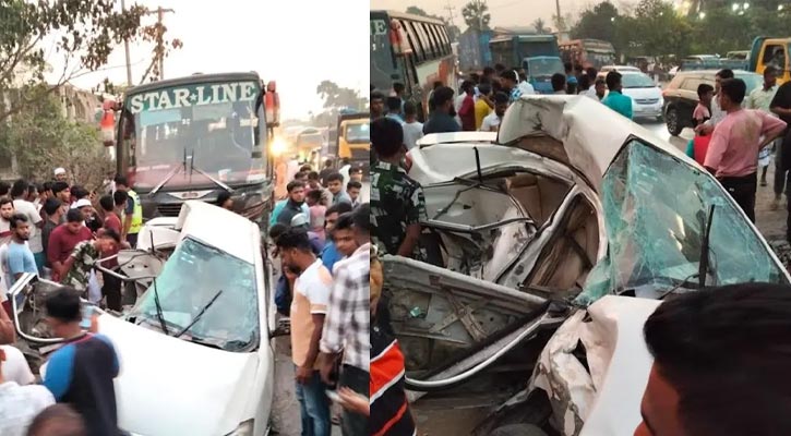 বাস-প্রাইভেটকার সংঘর্ষে একই পরিবারের চারজনসহ নিহত ৫