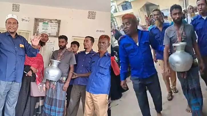 বৃদ্ধা মাকে মারধর করায় গলায় পানির কলস ঝুলিয়ে বাজার ঘুরিয়ে শাস্তি ছেলেকে