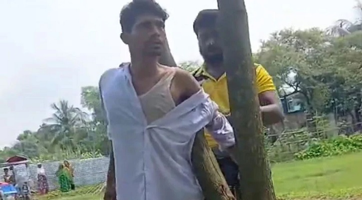 চাঁদা নিতে আসা যুবদল নেতাকে গাছে বেঁধে পুলিশকে খবর দিলেন স্থানীয়রা